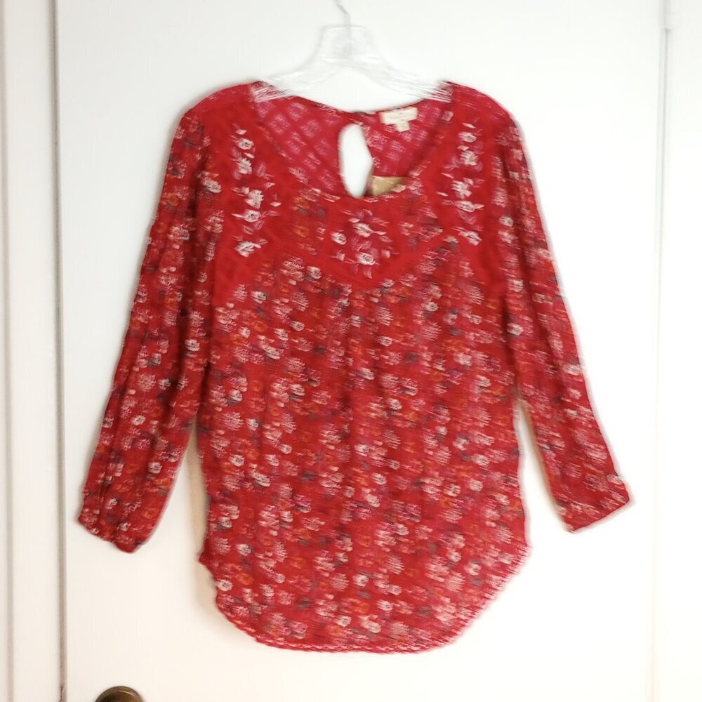 Mason & Belle Red Floral Lacey Boho Peasant Top